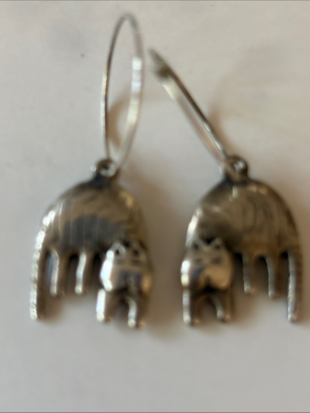 Vintage cat Silver Dangle Earrings
